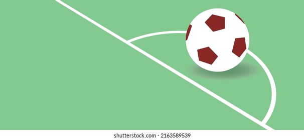 Soccer Ball On Field, Copy Space Template. Flat Vector Stock Illustration With Text Space To Overlay. No People Graphics For Design