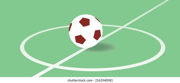 Soccer ball on field. Flat vector stock illustration. Lawn markings for football