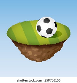 Soccer ball on field of floating planet/island.
