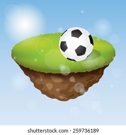 Soccer ball on field of floating planet/island.