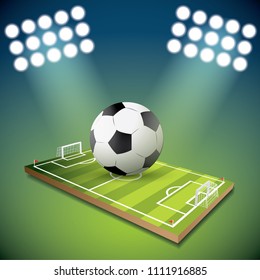 Soccer ball on the field of stadium with light