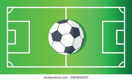 Balón de fútbol en el campo. Ilustración vectorial sobre fondo verde.