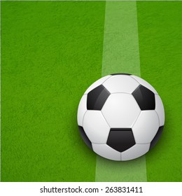 Soccer ball on the soccer field. Vector EPS10 illustration. 