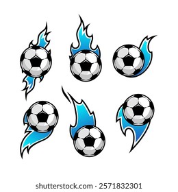 Soccer ball on fire background. Team or tournament colorful symbol or emblem on white background. Design in a graphic art style, Vector illustration