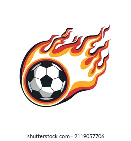 Soccer ball on fire, flame. Color vector illustration