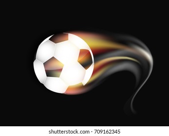 Soccer ball on fire and smoke. Vector illustration on a dark background.