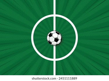 Soccer ball on football field texture. Start tournament battle. Vector template background