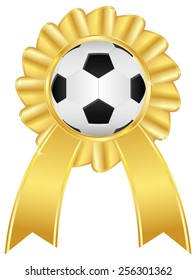 Soccer ball on  golden award badge - vector drawing isolated on white background    
