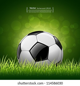 Soccer ball on grass background, vector illustration