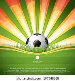Soccer ball on grass background, vector illustration