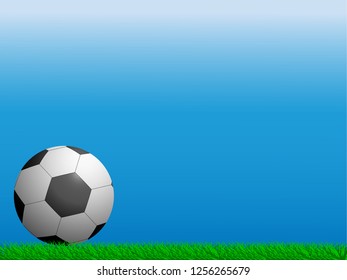Soccer ball on the grass on a blue background.Vector illustration