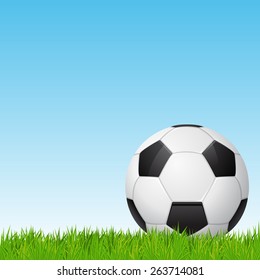 Soccer ball on grass or soccer field. Vector EPS10 background. 