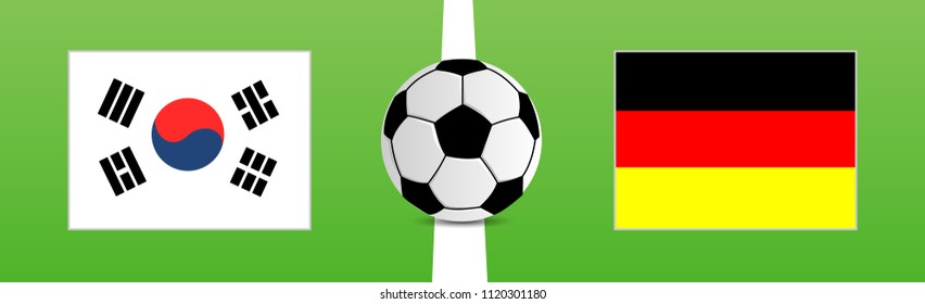 Soccer Ball on grass with the flags of South Korea and Germany, vector illustration