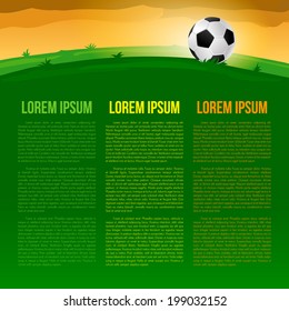 soccer ball on green field background, Vector graphic