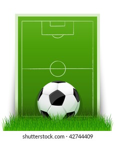 soccer ball on the green field with grass - vector illustration