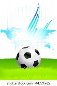 Soccer Ball on Green Field with World Map Original Vector Illustration AI8 Compatible