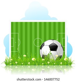 Soccer Ball on Green Grass and Gridiron