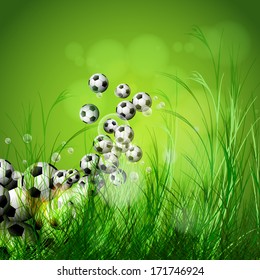 Soccer ball on green grass background, easy all editable