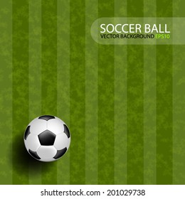 Soccer ball on green grass vector background for text and message design