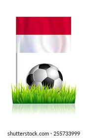 Soccer Ball on green grass field with flag of Monaco