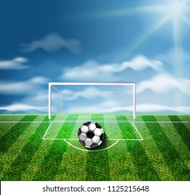 A soccer ball on the green stadium Vector 3d realistic illustrations