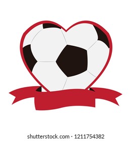 Soccer ball on a heart shape label. Vector illustration design
