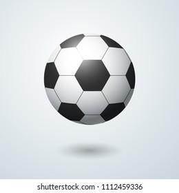 Soccer ball on a light background with a shadow A symbol of football sports games Decorative design element Isolate the ball for football sport design Vector illustration of a soccer ball icon