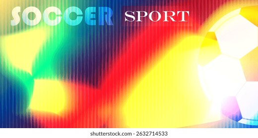Soccer ball on multicolored background with vertical lines. Digital illustration template. Football theme. Sport concept. Design for banner, poster, header. Abstract composition with copy space.