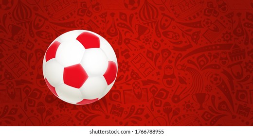 Soccer ball on red abstract background