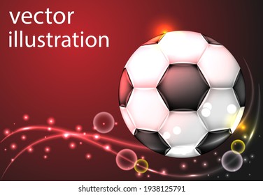 Soccer ball on red background with lights and place for text