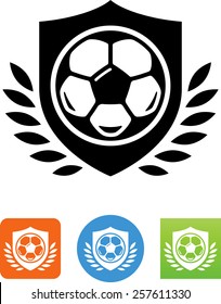Soccer ball on shield with laurel icon