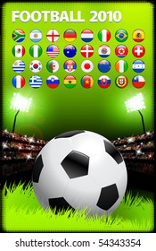 Soccer Ball on Stadium Background with Buttons Original Illustration