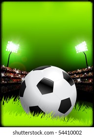 Balón de fútbol al fondo del estadio Ilustración original