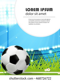 Soccer ball on stadium field. Abstract sport background