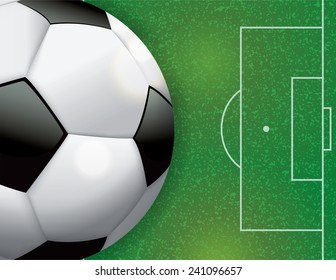 A soccer ball on a textured field background. Vector EPS 10. EPS file contains transparencies and gradient mesh.
