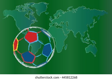 soccer ball on the world map.vector illustrator.
