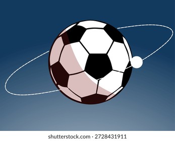 Bola de futebol orbitando a lua pequena, projeto de futebol do tema espacial, conceitos de esportes e tecnologia, esportes e projetos relacionados à ciência.