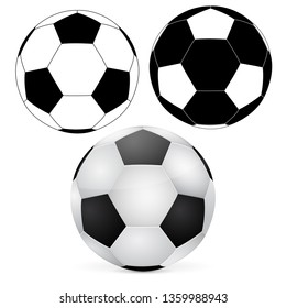 Soccer ball. Outline and 3d elements. Vector illustration isolated on white background