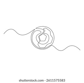 Soccer ball outline drawing illustration. Continuous line draw of football equipment vector.