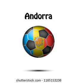 Soccer ball painted in the colors of the Andorra flag. Vector illustration