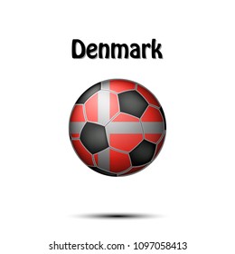 Soccer ball painted in the colors of the Denmark flag. Vector illustration