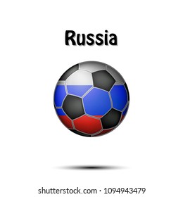 Soccer ball painted in the colors of the Russia flag. Vector illustration