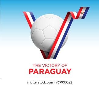 Soccer Ball With Paraguay Victory Flag Banner. Vector Illustration.