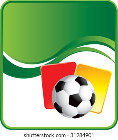 soccer ball and penalty cards on wave background