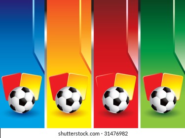 soccer ball and penalty cards on colored vertical banners