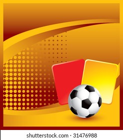 soccer ball and penalty cards on classic orange halftone background