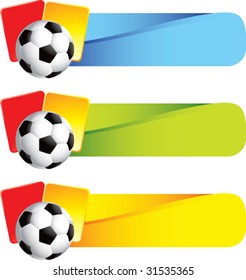 soccer ball and penalty cards on colored banners