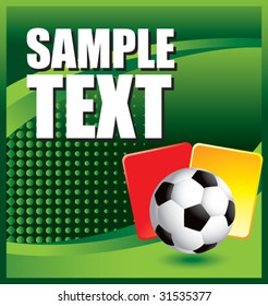 soccer ball and penalty cards on green halftone banner