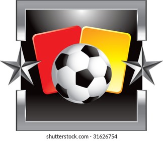 soccer ball and penalty cards on silver star background