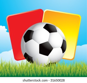 soccer ball and penalty cards on grass